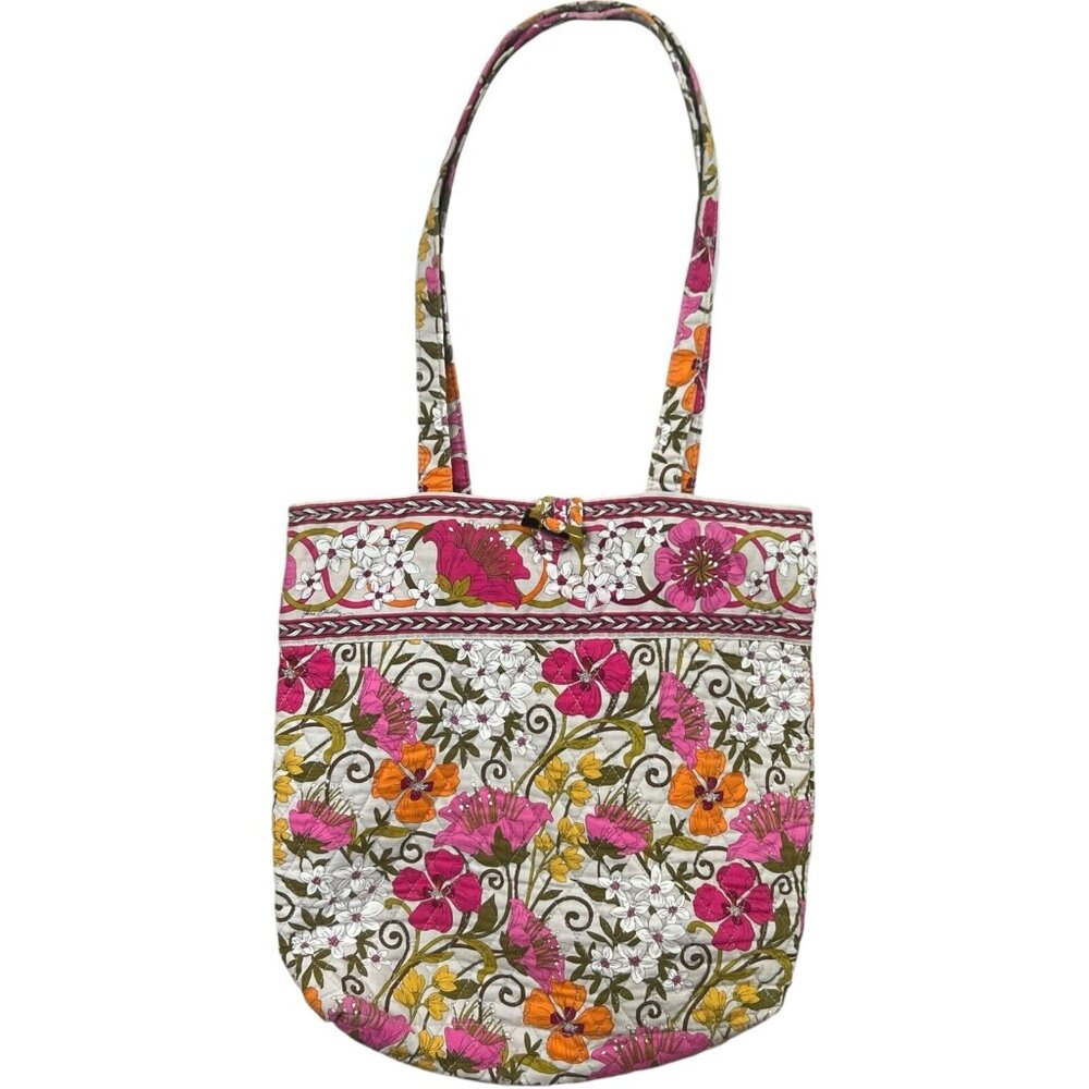 Vera Bradley 14" Tea Garden Gray Pink Red Tote Bag Shoulder Purse Retire Pattern - Picture 2 of 10